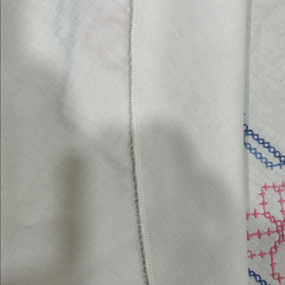 Embroidered Oval Tablecloth - White with Pink and Blue Accents - Picture 6 of 11